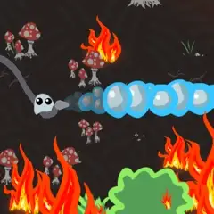 A cartoonish scene within which a character fights a forest fire by spraying water from a hose.